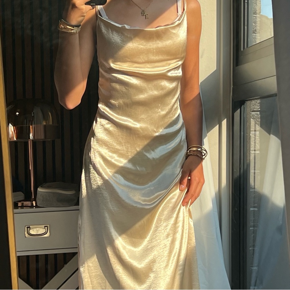 Beginning Boutique Shimmering Gold Backless Dress